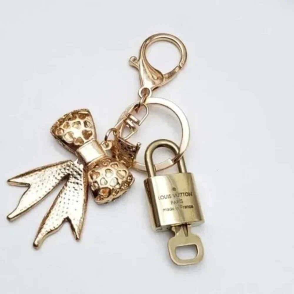 Authentic Louis Vuitton Gold Lock & Key ✨ Bag Charm Unbranded Ribbon Keychain